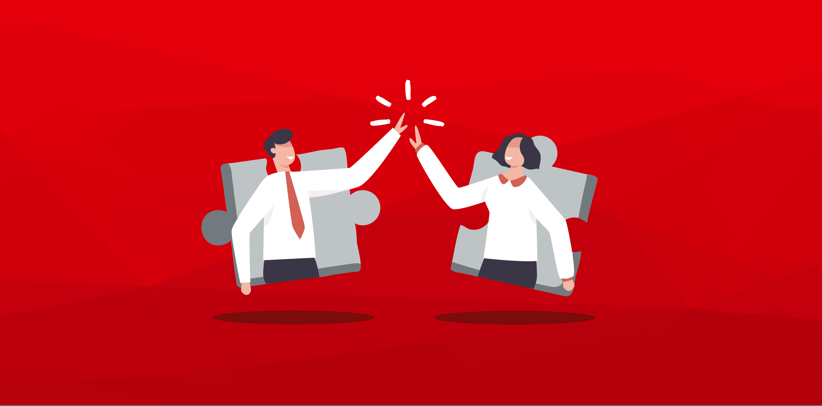 Einklatschende Personen vor Puzzle teilen