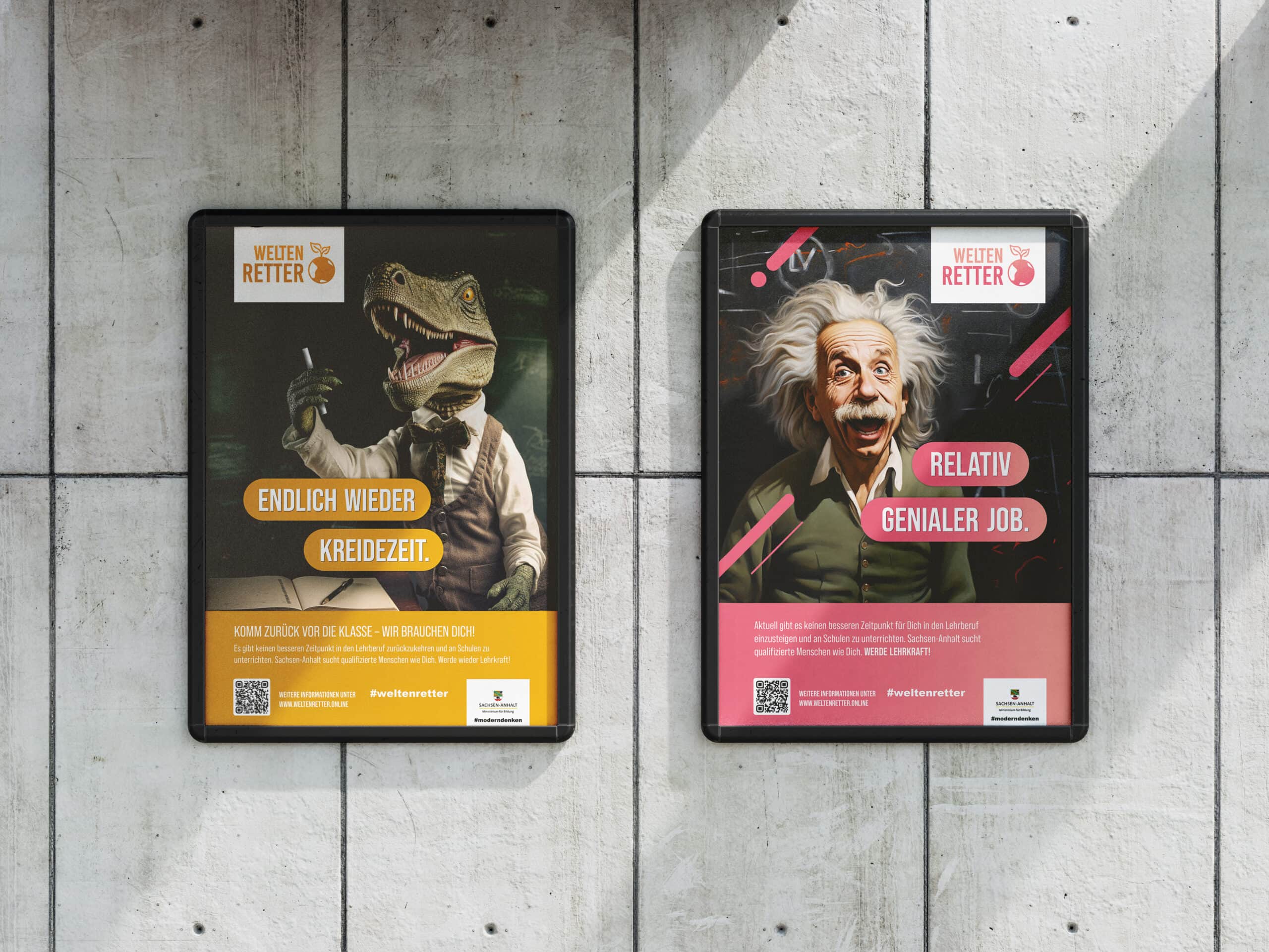 Verschiedene Plakatmotive der Weltenretter-Kampagne des Ministeriums für Bildung Sachsen-Anhalt