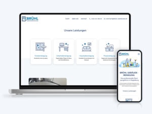 Das Webdesign von hupa Werbeagentur für Brühl Gebäudereinigung Magdeburg auf Laptop und Smartphone