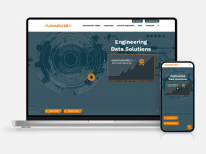 Bild von einem Desktop und Smartphone, die die von uns designte Startseite der AutomationML e.V. aus Magdeburg zeigen.