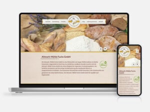Die Startseite der Website von Altmark-Mühle Fuchs auf jeweils Desktop und Smartphone.