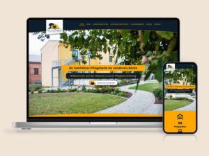 Die Startseite der Website vom Alten- und Pflegeheim Wackersleben auf jeweils Desktop und Smartphone.