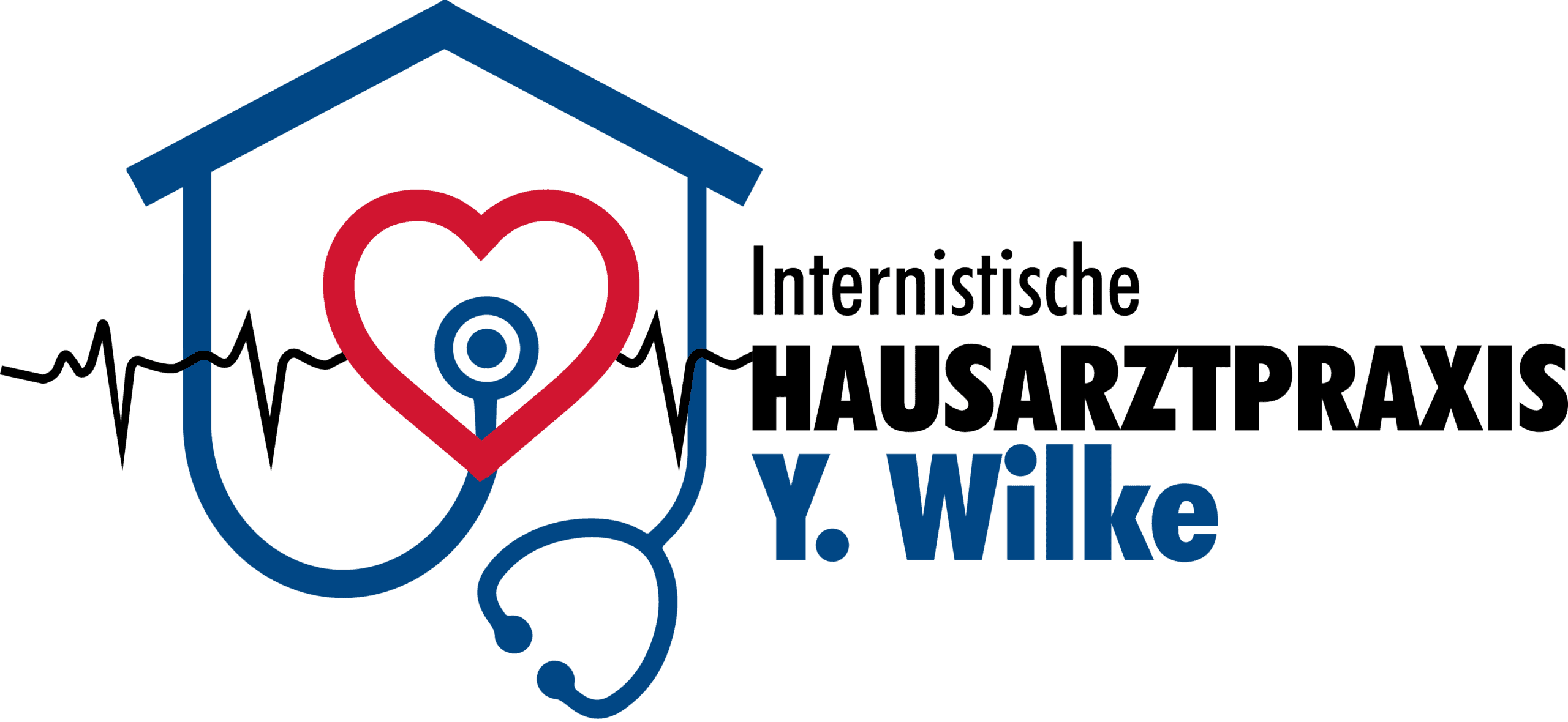 Das Logo der Hausarztpraxis Wilke (Haus, Herz, Stetoskop)