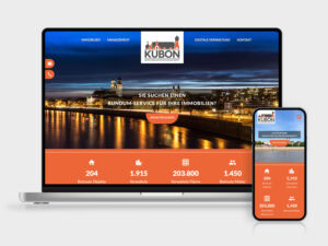 Ansicht vom Design der Startseite von der KUBON Immobilienmanagement GmbH Website auf Laptop und Smartphone