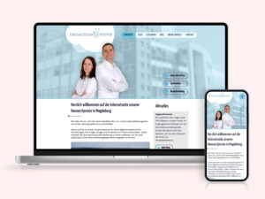 Die Startseite von Hausarztpraxis Himmel auf Laptop und Handy.