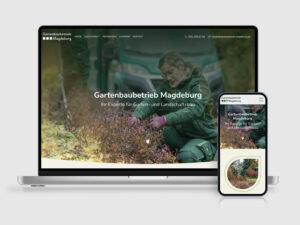 Die von uns designte Website des Gartenbaubetriebs Magdeburg auf Laptop und Smartphone.