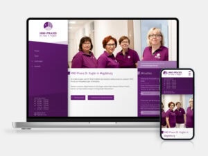 Laptop- und Smartphone-Ansicht von der Startseite der Website von HNO-Ärztin Dr. med. A. Kugler aus Magdeburg