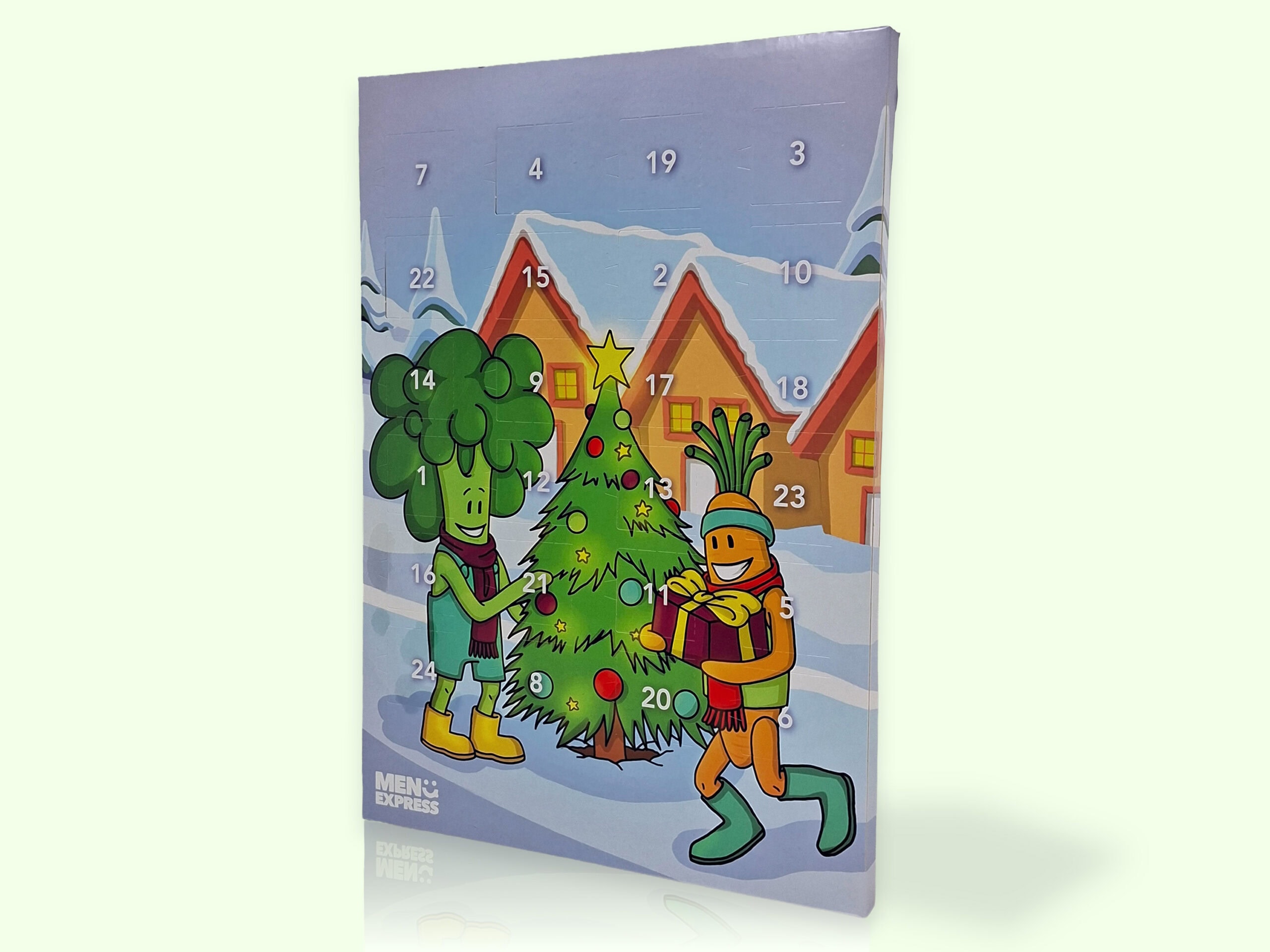 Adventskalender MENÜ EXPRESS GmbH Von uns illustrierter, individueller Adventskalender mit Schokolade für die Menü Express GmbH