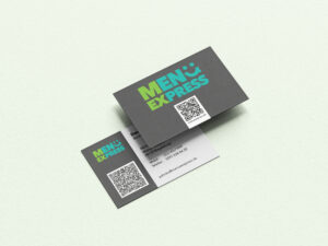 Visitenkarten-Design: Vorder- und Rückseite der von uns gesatlteten Visitenkarten für die Menü Express GmbH