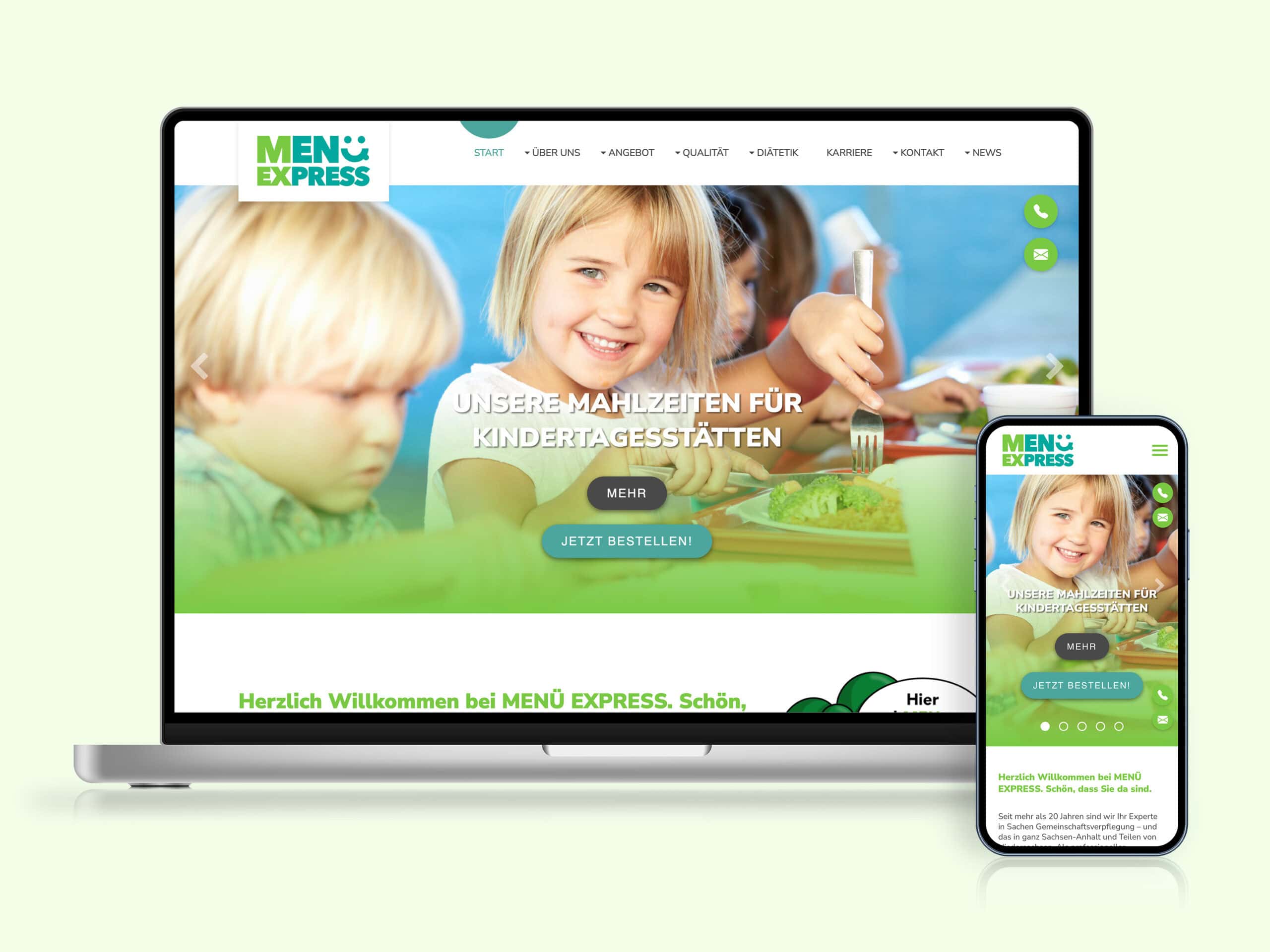 Die Startseite der Menü Express GmbH auf dem Laptop und Smartphone