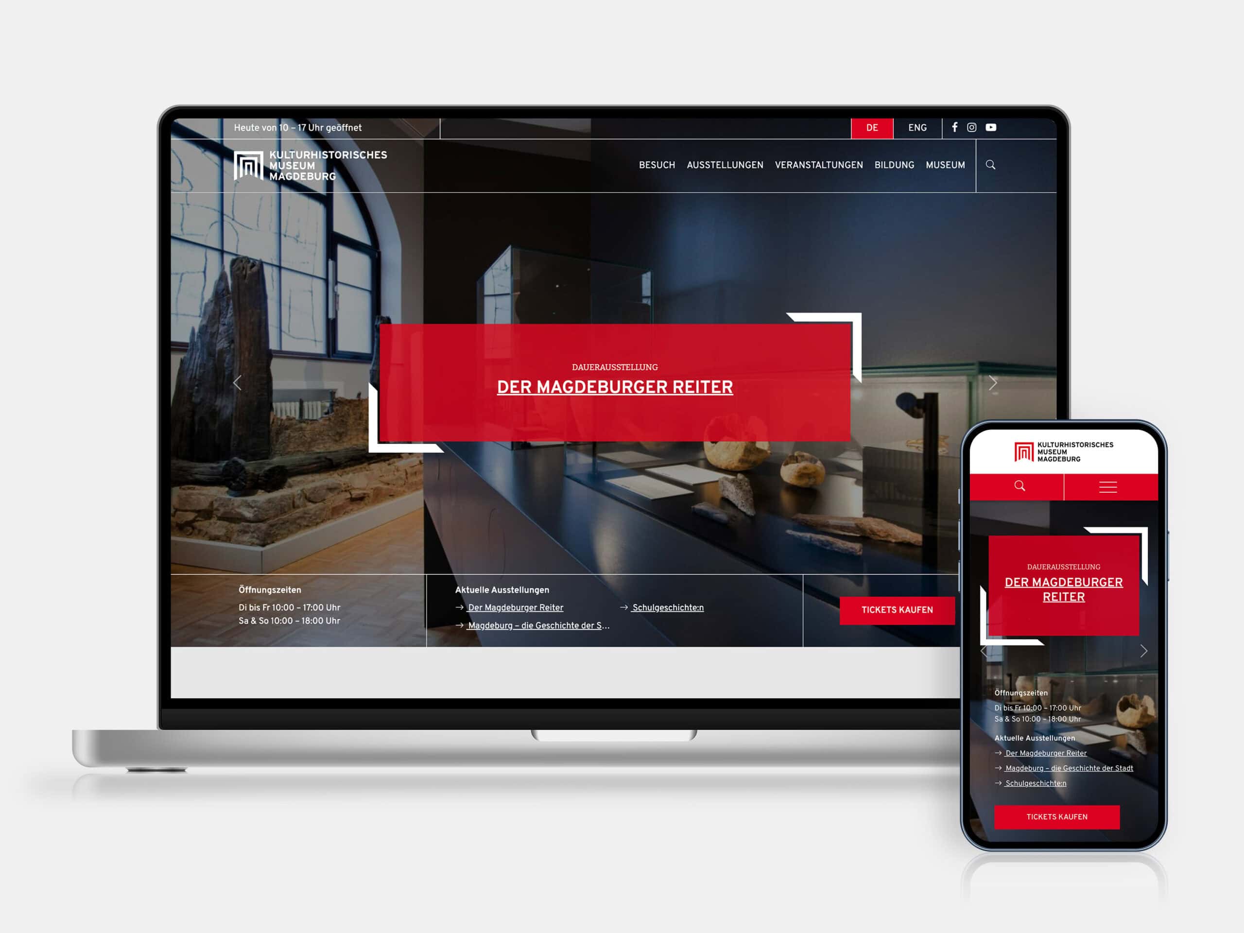 Das neue Webdesign für das KHM Magdeburg auf Laptop und Smartphone