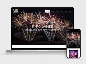 Unser Webdesign für die Pyrogames auf Laptop und Smartphone