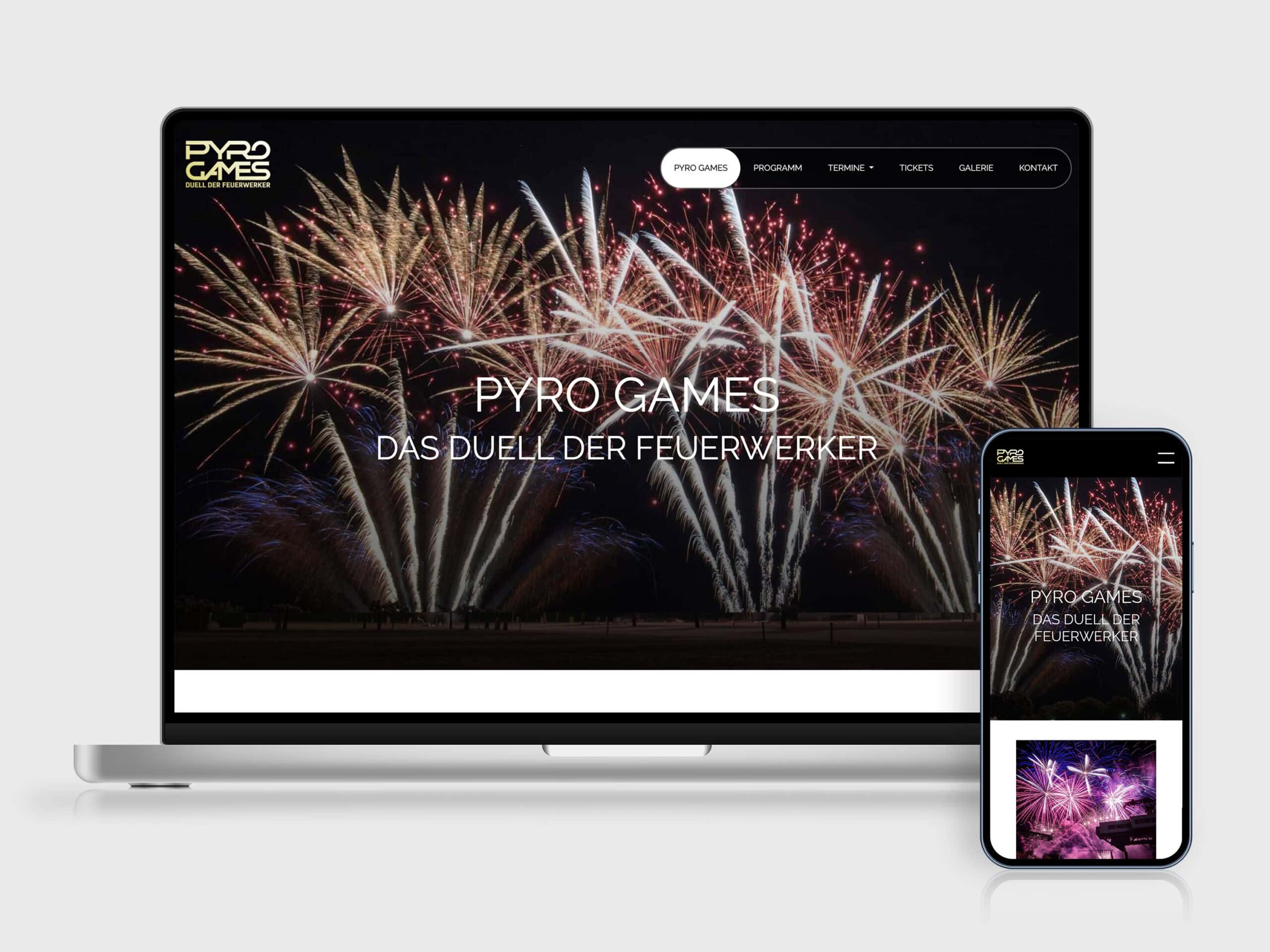 Webdesign für Pyrogames Unser Webdesign für die Pyrogames auf Laptop und Smartphone