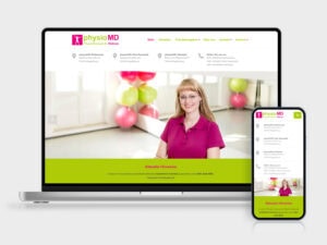 Das Webdesign für physioMD Magdeburg auf Laptop und Smartphone
