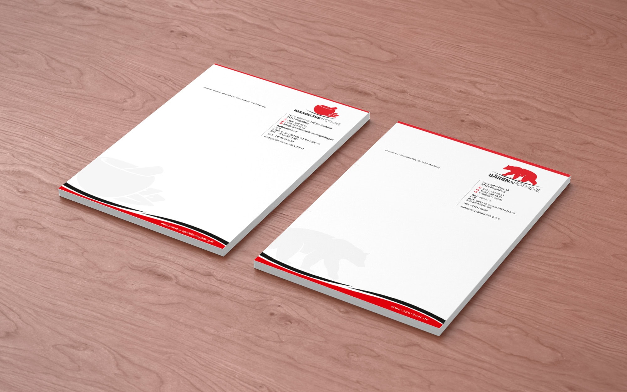 Briefbögen Paracelsius & Bärenapotheke Magdeburg 2 Stapel mit Briefbögen für die Paracelsius- und Bären-Apotheke in Magdeburg