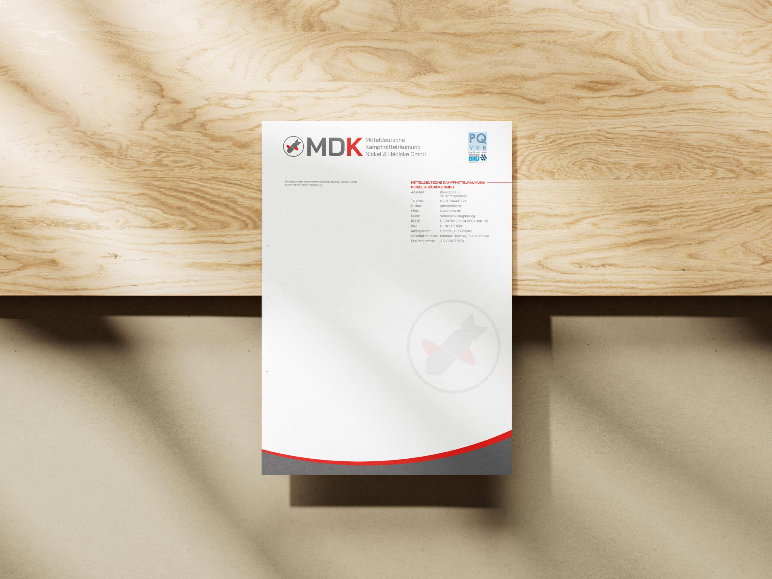 Briefbogen-Design für MDK GmbH