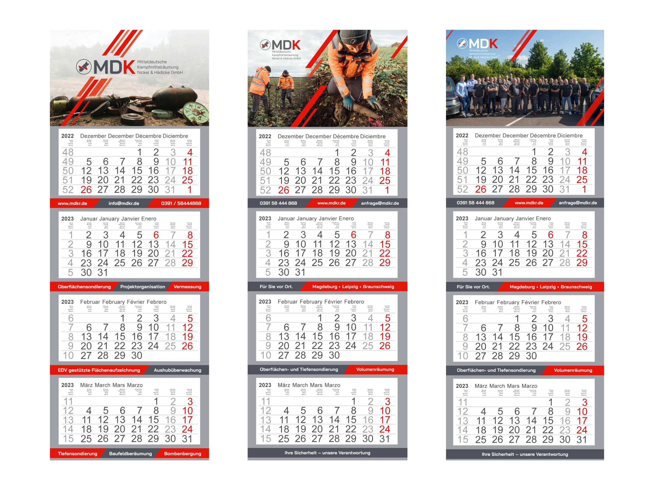 Kalender für MDK 3 Profesionell gestaltete Kalender für MDK Magdeburg, mit jeweils anderen Motiven