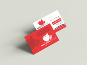 Vorder- und Rückseite der designten Visitenkarte. Printdesign für die Paracelsius Apotheke Magdeburg
