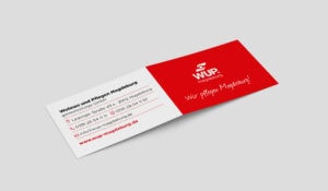 Außenseite der aufklappbaren Visitenkarte für WUP Magdeburg. Design stammt von der hummelt und partner Werbeagentur