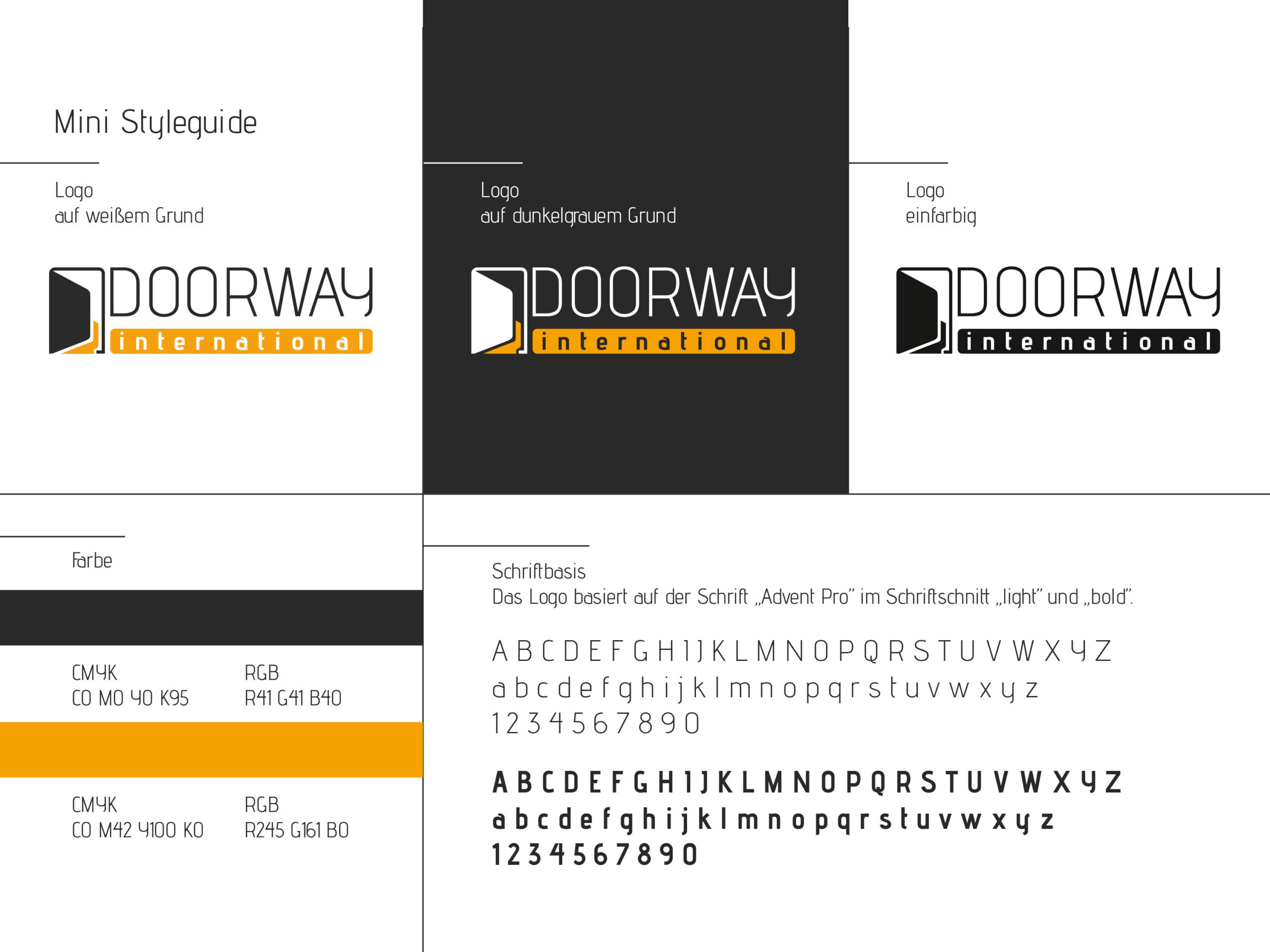 Styleguide Doorway International Einblick in den Styleguide für das Corporate Design von Doorway International Magdeburg, mit Logo, Farben und Schriftarten.