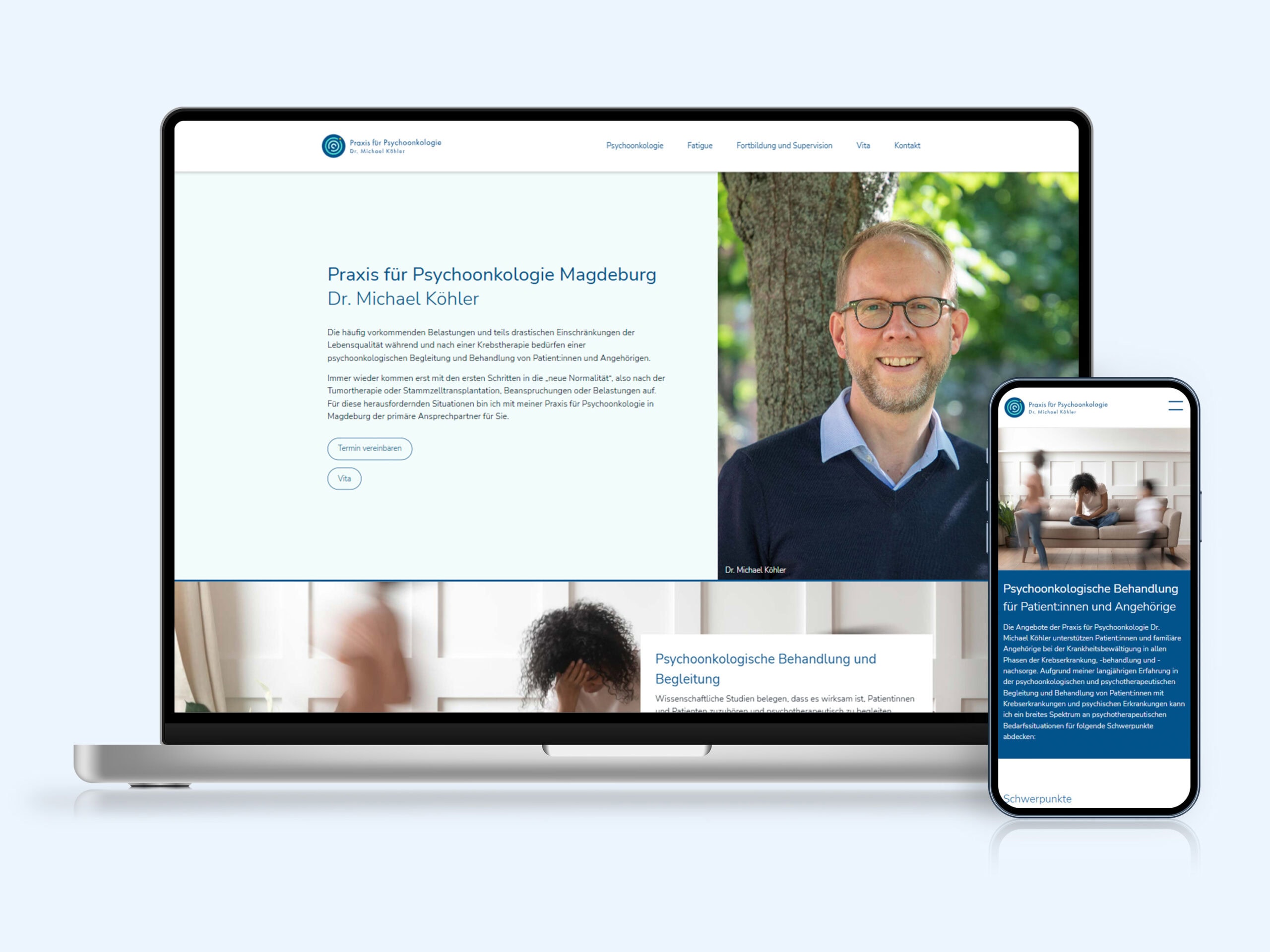 Webdesign für die Praxis von Dr. Köhler Laptop und Smartphone zeigen das Webdesign für die Praxis von Dr. Köhler aus Magdeburg