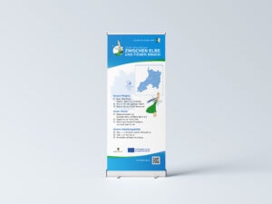 Das aufgestellte Roll-Up für den Messeauftritt von LAG Elfi