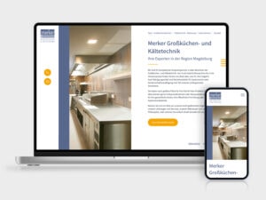 Die von uns designte Website für Merker Großküchen- und Kältetechnik GmbH auf Desktop und Smartphone