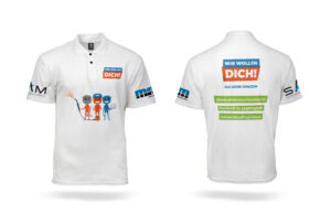 Vorder- und Rückseite eines Poloshirts als Werbemittel für eine Azubi-Kampagne von SAM/MAM.