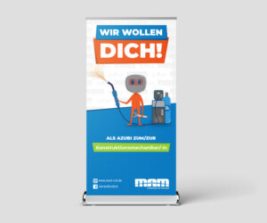 Das Roll-Up für den Messeauftritt von SAM/MAM. Abgebildet darauf das Design zur Azubi-Kampagne