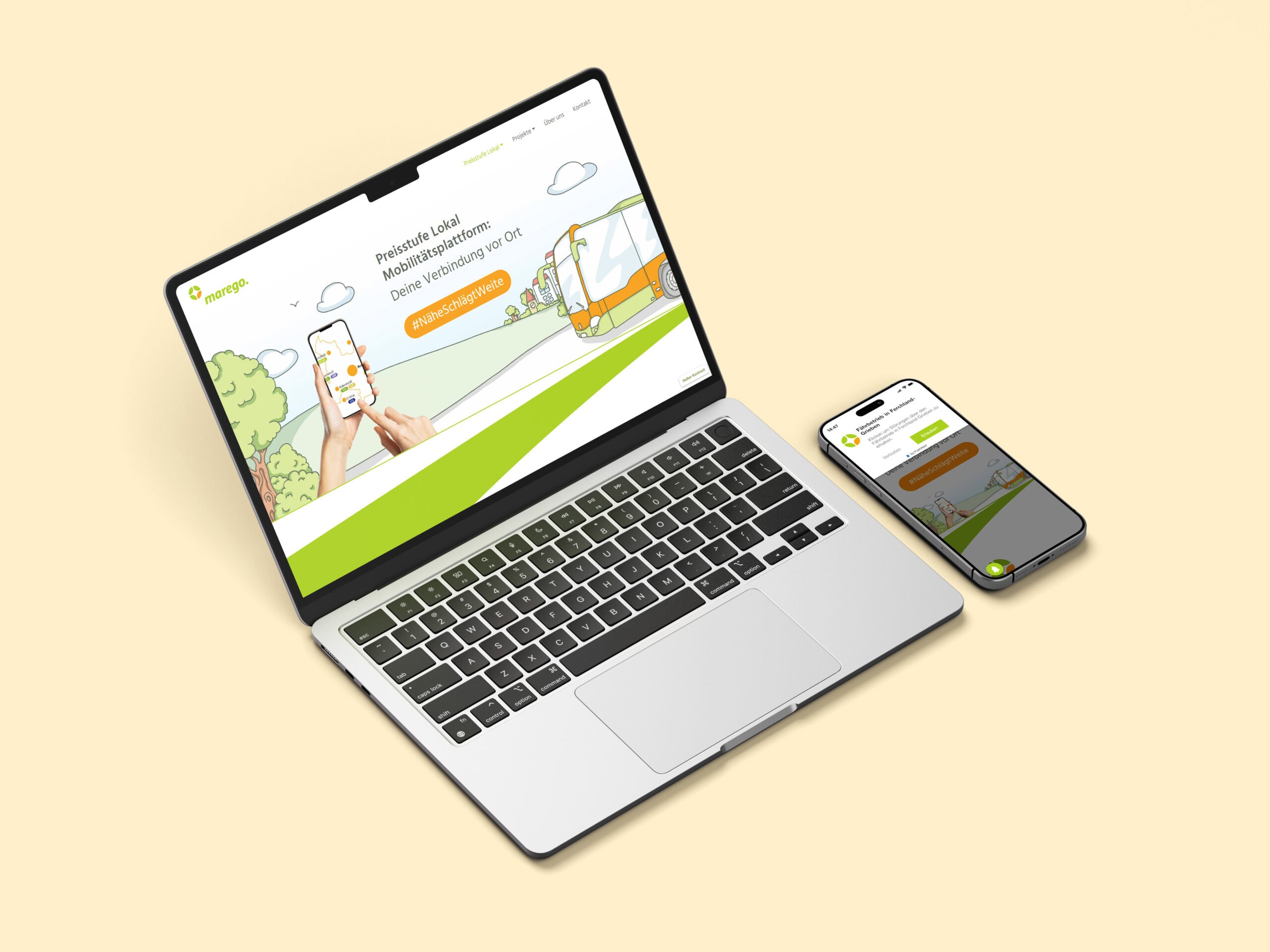 Webdesign marego-heimat.de Die von uns designte Startseite von marego-heimat.de auf Laptop und iPhone